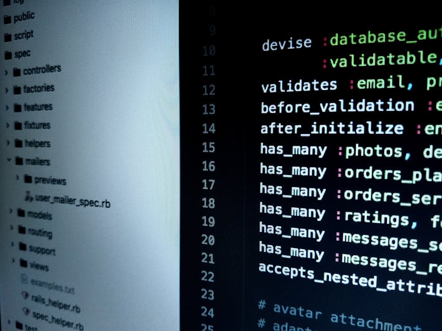 Close-up image of a computer screen displaying lines of HTML code, including tags such as <div>, <span>, and <a>, with highlighted syntax in various colors. The screen appears to be part of a web deve